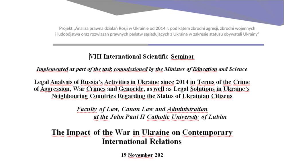 plakat zawierający informacje o konferencji naukowej na temat skutków agresji Rosji przeciwko Ukrainie